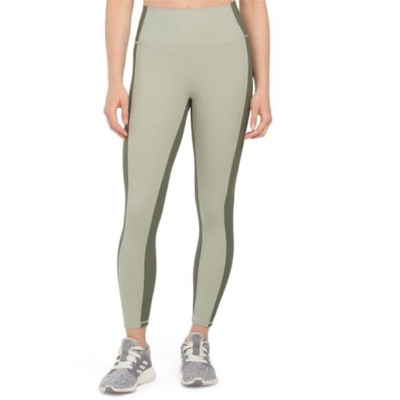 Wilo the Label Green Colorblock Ribbed Leggings High Waisted L - Picture 1 of 7